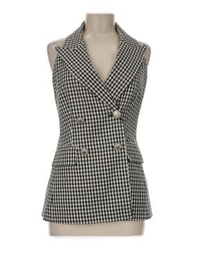VERONICA BEARD Gingham Black & White Double-Breasted Sleeveless Vest Halter Top